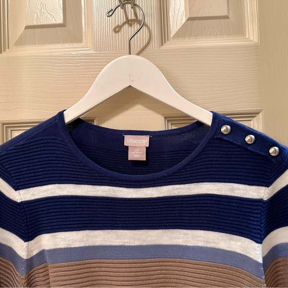 Chico’s Striped Sweater Blouse, Sz 2P - Picture 2 of 5